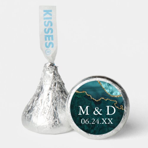 Bride Groom Initials Wedding Teal Marble Geode Hersheys Kisses