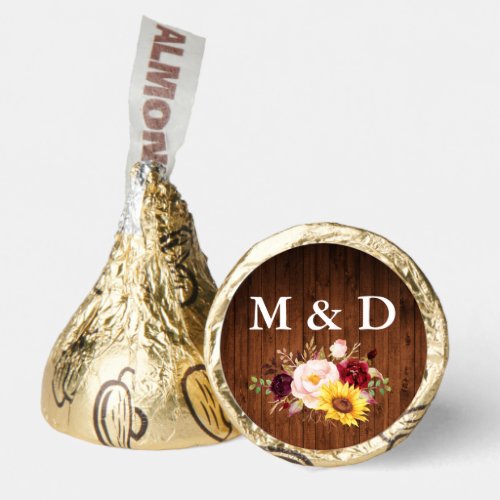 Bride Groom Initials Wood Mixed Floral Gold Hersheys Kisses