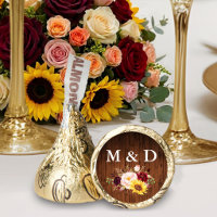 Bride Groom Initials Wood Mixed Floral Gold