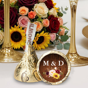 Bride Groom Initials Wood Mixed Floral Gold Hershey®'s Kisses®