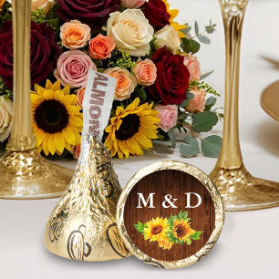 Bride Groom Initials Wood Sunflowers Gold Hershey®'s Kisses®
