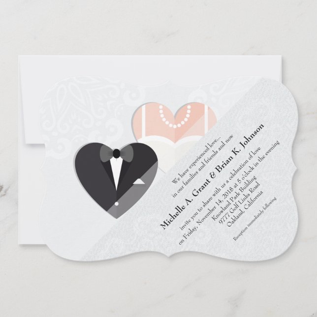 Bride & Groom Inside Heart Wedding Invitation (Front)