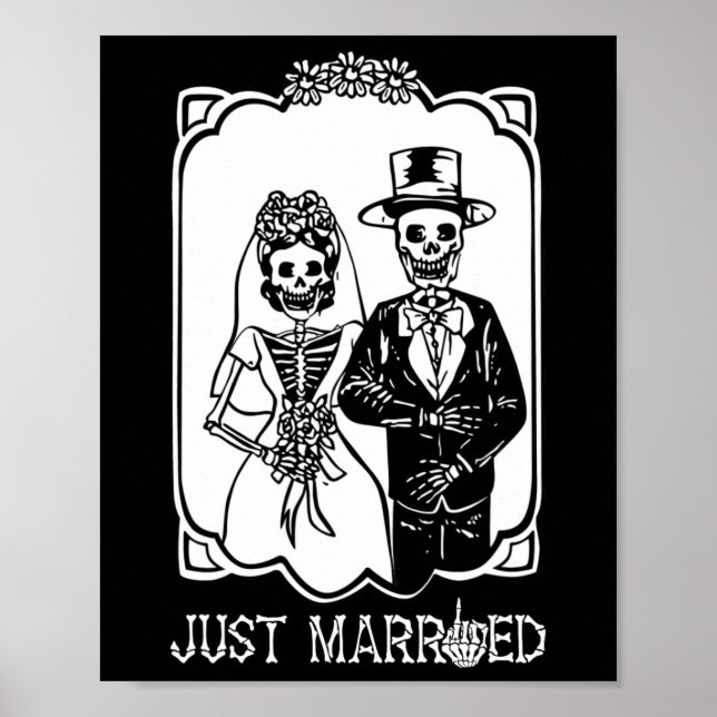 Bride Groom Just Married Skeleton Halloween Couple Poster (Front)