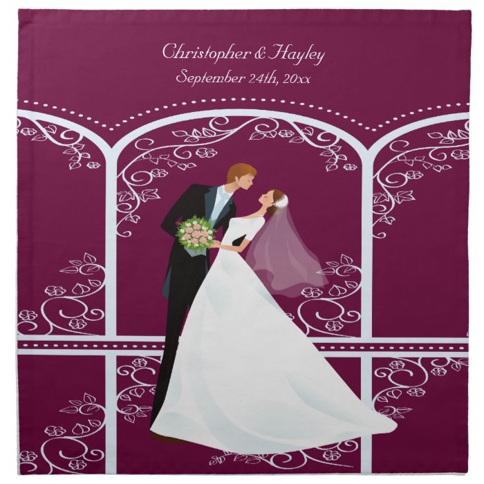 Bride & Groom Kiss In Gazebo Pink Wedding Printed Napkins