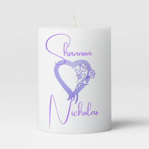 Bride & Groom Lavender 'Heart & Roses' Pillar Candle