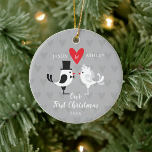 Bride & Groom Love Birds Our First Christmas Ceramic Ornament