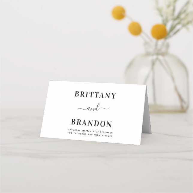Bride & Groom Modern Black and White Wedding Place Card (Back)