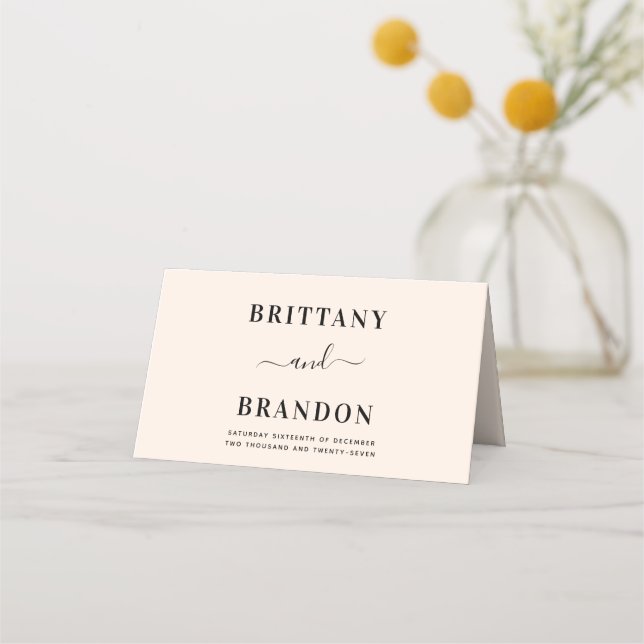 Bride & Groom Modern Blush Pink Wedding Place Card (Back)