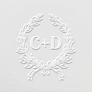 Bride groom monogram classic laurel wreath embosser