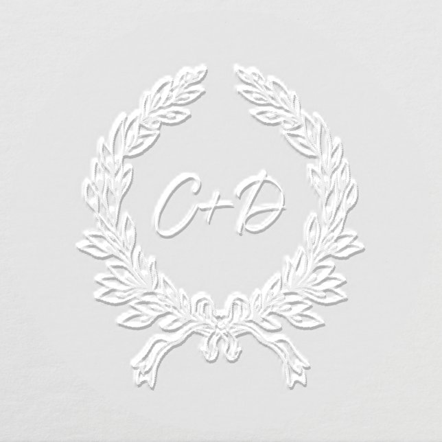 Bride groom monogram script laurel wreath embosser (Design)
