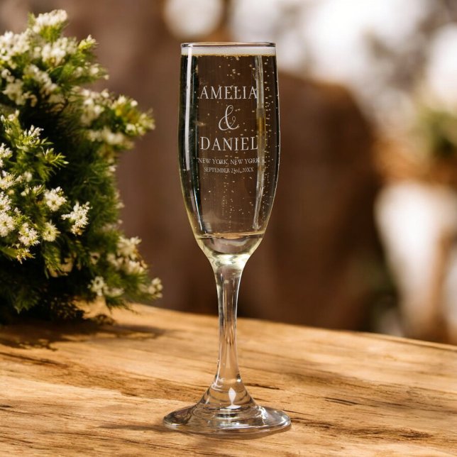 Bride & Groom Monogram Wedding Elegant Modern Champagne Flute (Creator Uploaded)