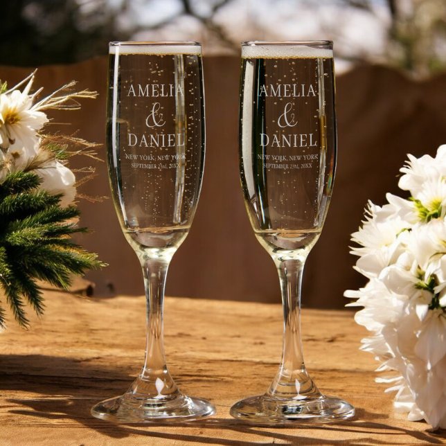 Bride & Groom Monogram Wedding Elegant Modern Champagne Flute (Creator Uploaded)