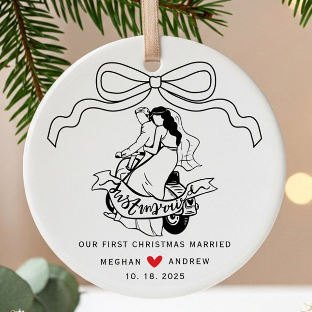 Bride & Groom Motorcycle Christmas Ceramic Ornament (Creator Uploaded)