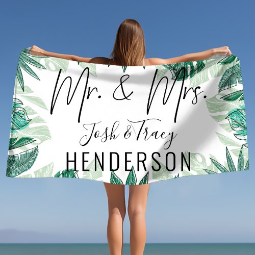 Bride  Groom Mr and Mrs Anniversary Engagement Beach Towel