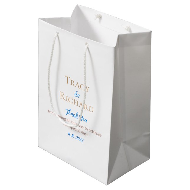 Bride & Groom Name Wedding Thank You Medium Gift Bag (Front Angled)