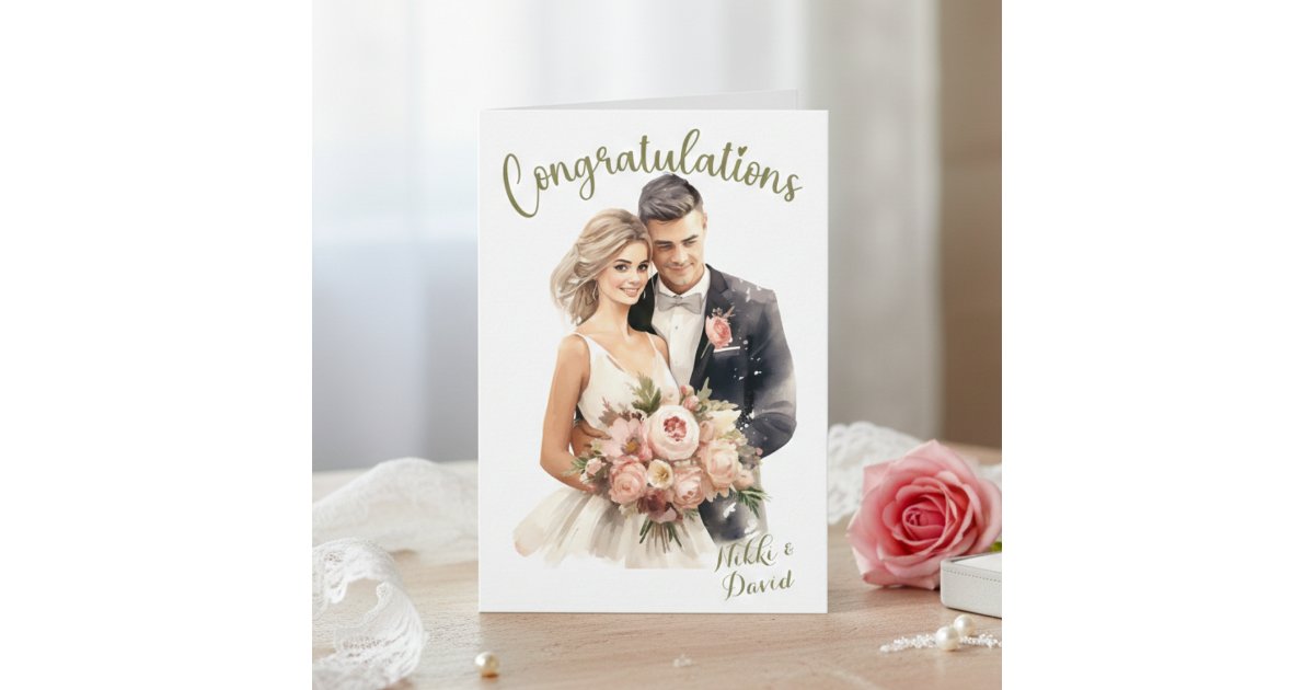 Bride & Groom Names Custom Wedding Congratulations Card | Zazzle