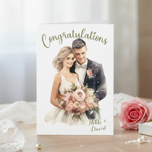 Bride & Groom Names Custom Wedding Congratulations Card | Zazzle
