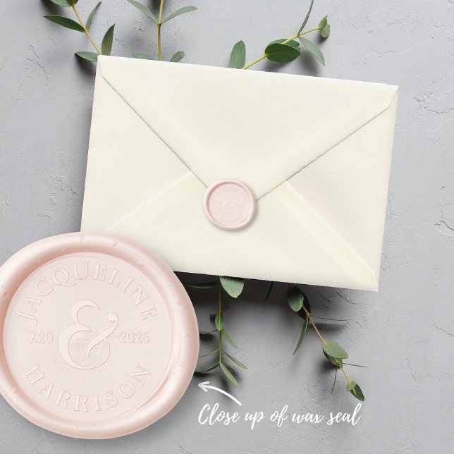 Bride Groom Names Date Wedding Invitation Envelope Wax Seal Stamp (Creator Uploaded)