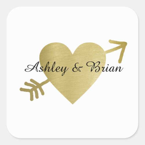bride  groom names  heart with arrow wedding square sticker