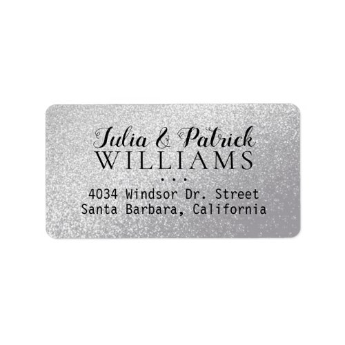 bride groom names home address label faux silver