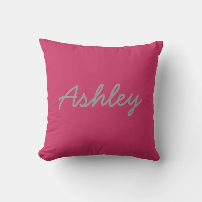 Bride Groom Names Reversible Pink Grey Throw Pillow (Front)