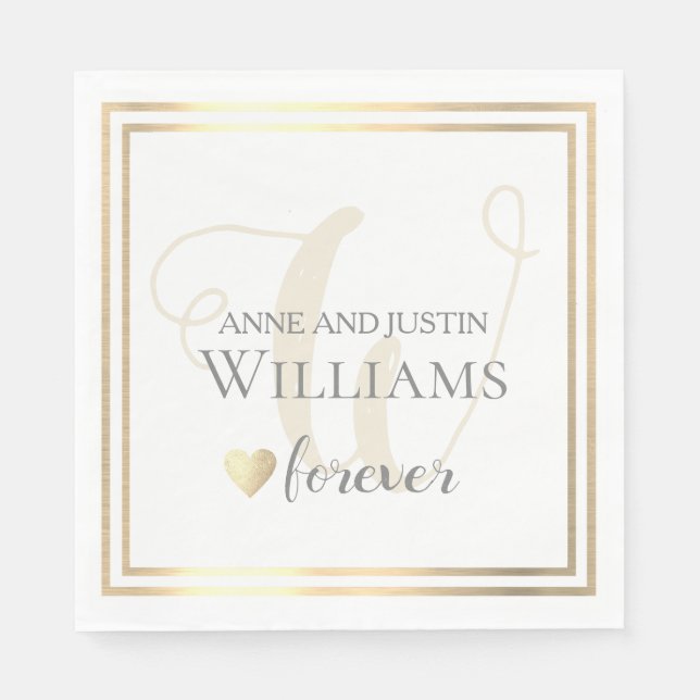 bride groom names/surname love forever wedding napkins (Front)