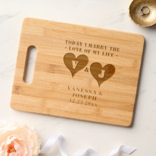 Bride Groom Names Wedding Hearts Engraved Cutting Board