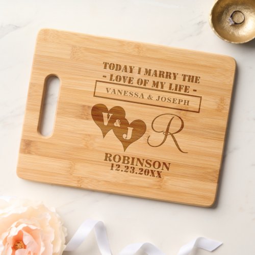 Bride Groom Names Wedding Hearts Monogram Cutting Board