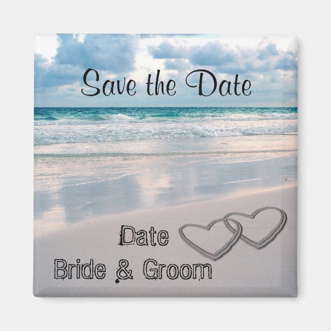 Bride & Groom Names Written in the Sand Magnet (Front)