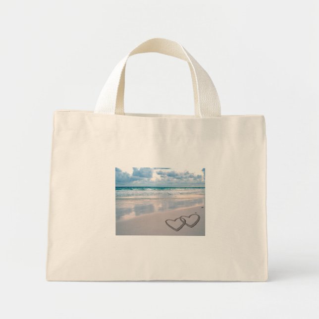 Bride & Groom Names Written in the Sand Mini Tote Bag (Front)