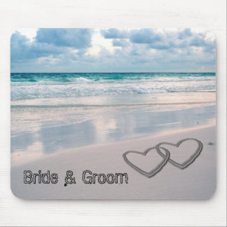 Bride & Groom Names Written in the Sand Mouse Pad