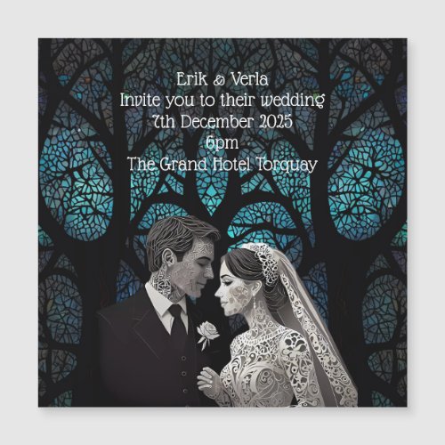 Bride  Groom on a Tree of Life Background  Magnetic Invitation