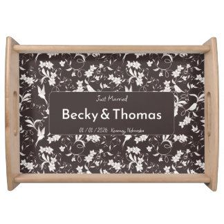Bride & Groom on dark floral Wedding Party Serving Tray