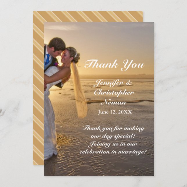 Bride & Groom on Sunset Beach Thank You Card (Front/Back)
