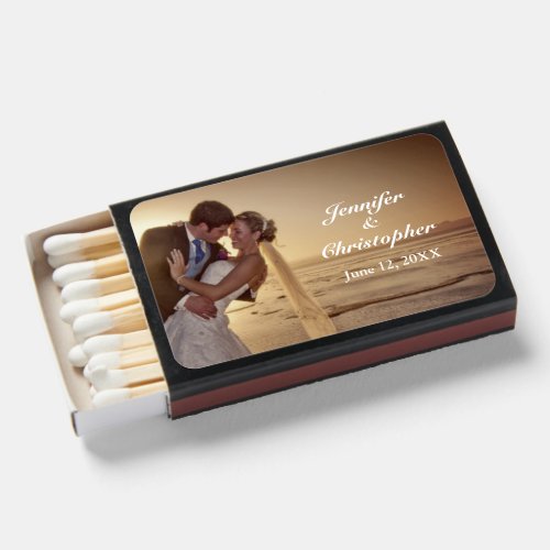 Bride  Groom on Sunset Beach Wedding Reception Matchboxes
