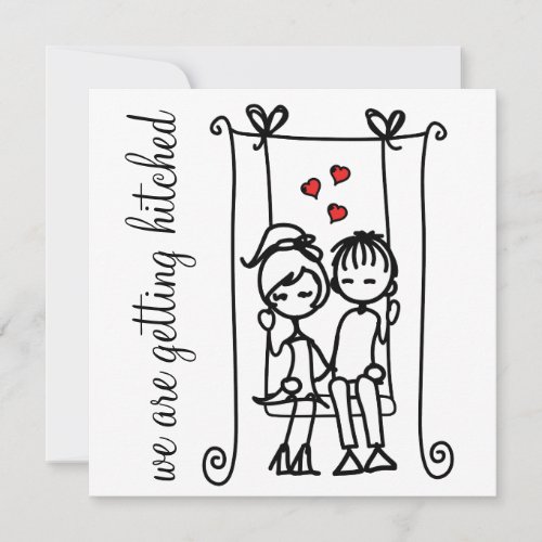 Bride &amp; Groom on Swing Doodles Wedding Invitation