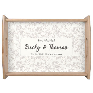 Bride & Groom on white floral Wedding Party Serving Tray