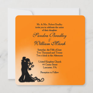 Bride, Groom Orange and Black Wedding Invitation