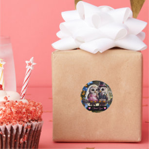 Bride & Groom Owl - Thank You  Classic Round Sticker