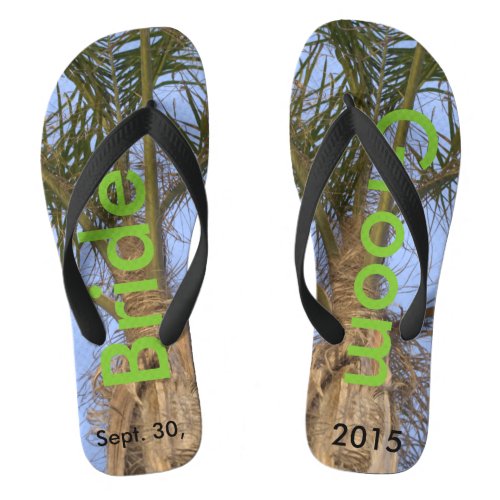 Bride Groom Palm Trees Blue Sky Flip Flops