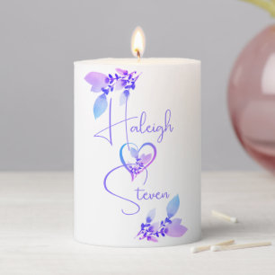 Bride & Groom Periwinkle 'Heart & Flowers' Pillar Candle