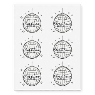 Bride & Groom Personalized Wedding Disco Ball Name Temporary Tattoos