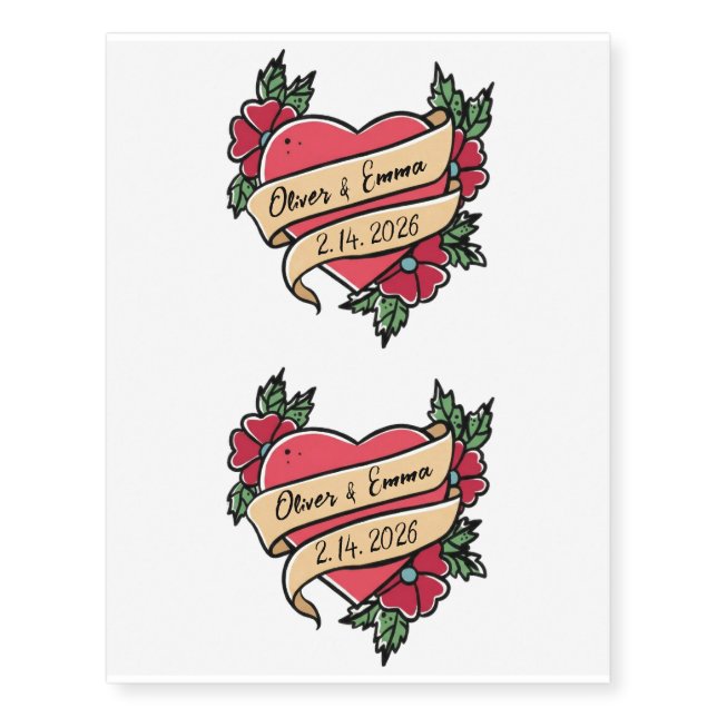 Bride & Groom Personalized Wedding Temporary Tattoos (Front)