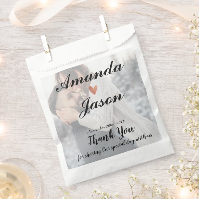 Bride Groom Photo Thank You Wedding Party Favor Bag (Clipped)
