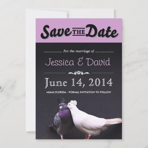 Bride  Groom Pigeons Save the Date Announcement