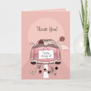 Bride & Groom Pink Getaway Car - Thank You Cards