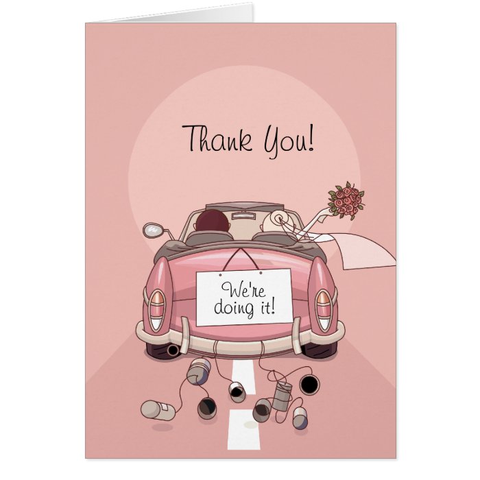 Bride & Groom Pink Getaway Car   Thank You Cards