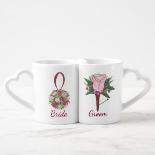 Bride Groom Pink Rose Wedding Flower Couples Mug