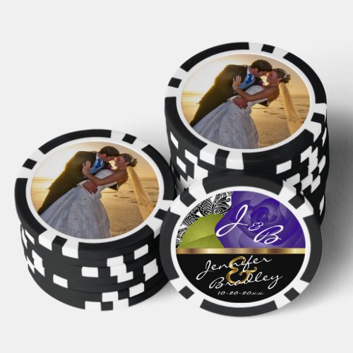 Bride  Groom Purple Rose Wedding Design Poker Chips