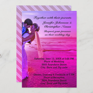 Bride & Groom Purple Sunset Beach Wedding Invite